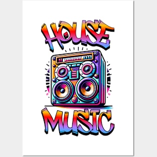 HOUSE MUSIC  - Graffiti Speaker Logo (black/red/purple)) Posters and Art